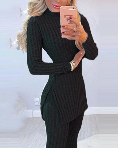 Women Winter 2pcs Suit Long sleeve Pencil Pants Set