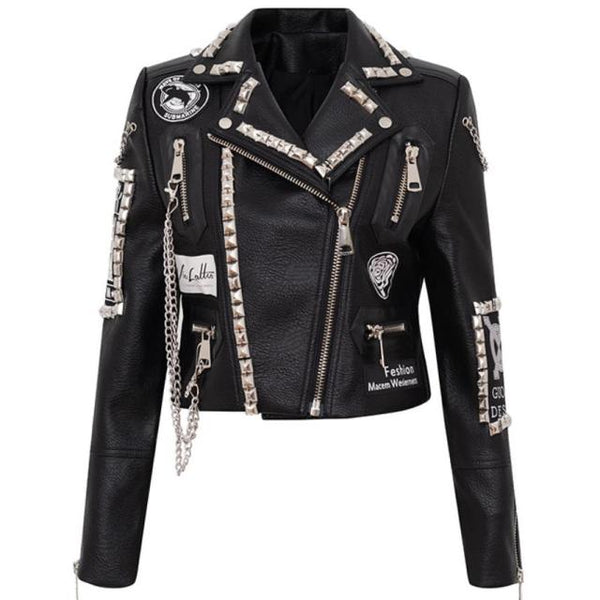 Women's Punk Rock Leather Jacket Plus Sizes Available